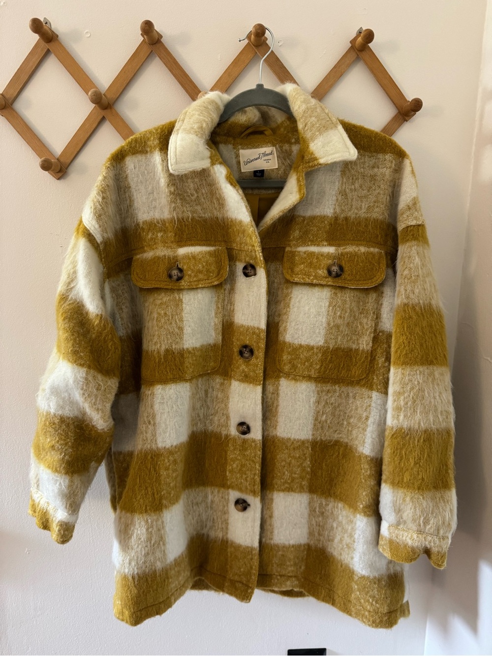 Universal Thread Mustard & Cream Teddy Plaid Jacket